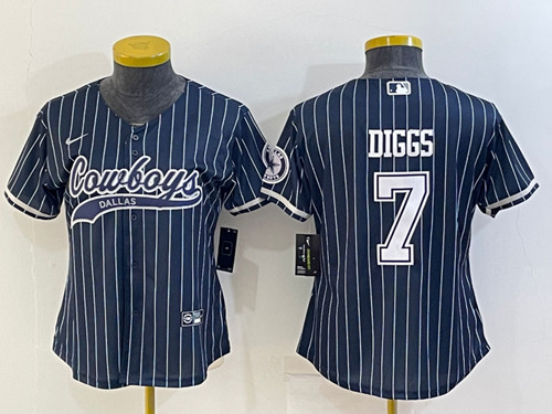Youth Dallas Cowboys #7 Trevon Diggs Navy With Patch Cool Base Stitched Baseball Jersey